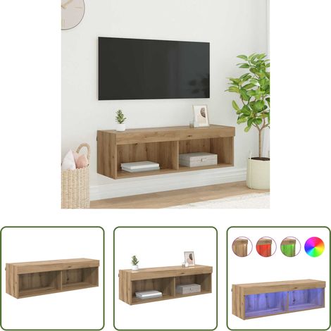 Meuble mural LED - Meuble TV mural Panama Chêne artisanal 100 x 30 x 30 cm (1/5)