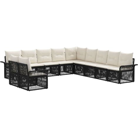Gartensofa-set 11 pcs Schwarz Poly-Rattan vidaXL