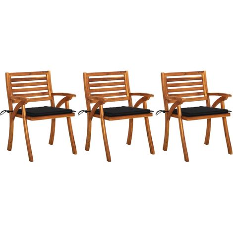 Lot de 3 Chaises de salle à manger de jardin avec coussins - Chaises à dîner de jardin Acacia massif BV909694 - BonneVie (1/5)