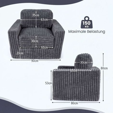 Grey Corduroy Foam Sofa with Removable Cover & Cushions (1/5)