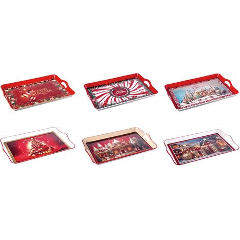 Regalo Italiano Vassoio Rettangolare Natale Plastica 53 x 35 Cm H 5 Cm Ass. Multicolor 1 Pz