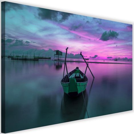 Tableau sur toile BATEAU sur le lac Lila 60x40 (1/5)