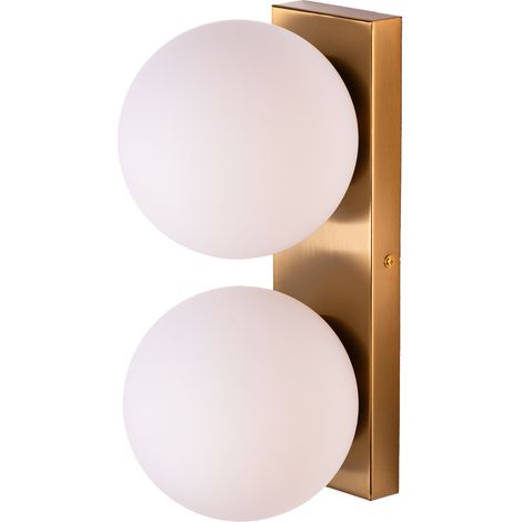 Applique murale dorée avec double boule en verre opalin H31 cm
