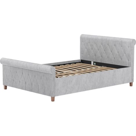 Vittorio Double Bed, Crushed Velvet Silver & Gel Memory Foam Pocket Spring Mattress, Double (1/5)