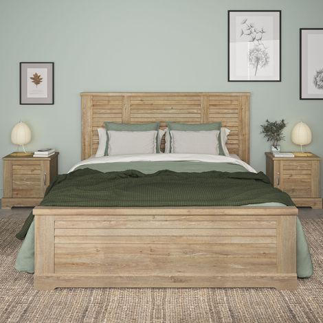Chevet en bois clair 1 porte avec imitation châtaignier - CH5067 (1/5)