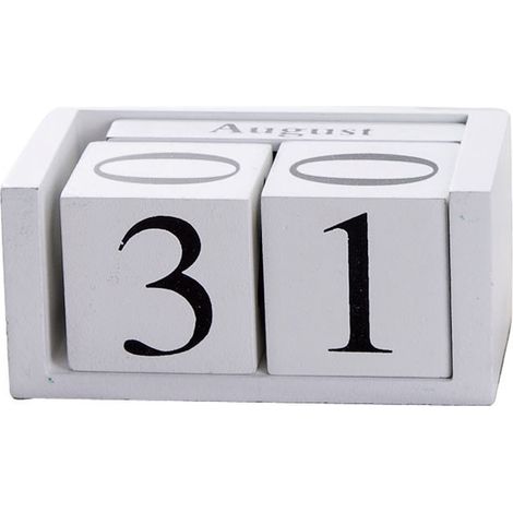 1 pièce de calendrier perpétuel de bureau en bois blanc, bloc d'affichage ajustable de date et mois en bois, décoration de bureau, décoration de comptoir de magasin ou de bar (1/5)