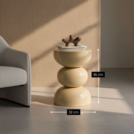 Table d'appoint ronde en fer beige bout de canapé et table de chevet H46 x Ø32 cm - PANGIVO (1/5)