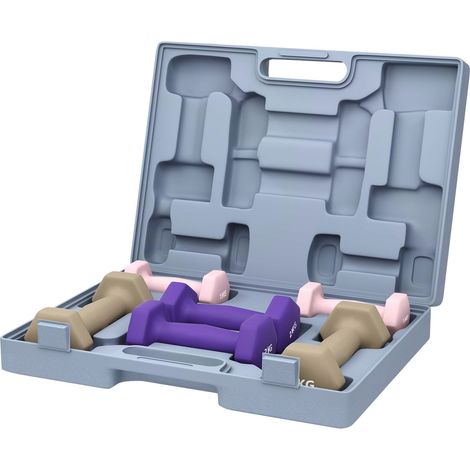 Hantelset, 6-teiliges Stahlgewichteset mit Koffer, 1kg-3kg