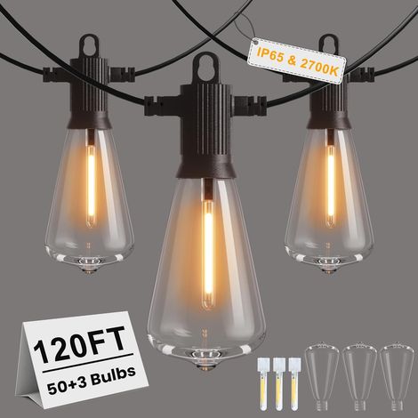 7.6M Guirlande Guinguette Extérieure et Intérieure, ST38 Guirlande Lumineuse avec 9 Ampoules and 1 Ampoules de Rechange, Décoration pour Patio,Jardin,Maison Chambre, Blanc Chaud (1/5)