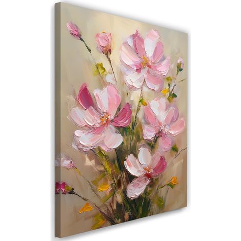 Tableau déco Fleurs peintes en rose 60x90 (1/5)