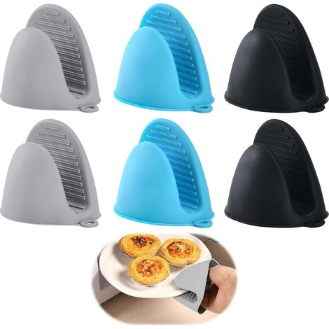 Mitaines de Four en Silicone, Lot de 3 Paires, Mini Gants de Cuisine Épais, Résistants à la Chaleur, Antidérapants, pour Cuisson, Pâtisserie, Barbecue - Disponibles en Trois Couleurs (1/5)