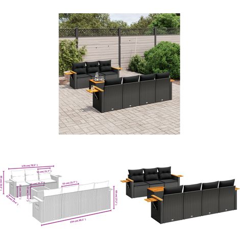 Salon de jardin 8 pcs avec coussins noir résine tressée - Ensemble Salon De Jardin - Salon De Jardin Extérieur - Meuble De Jardin - Mobilier De Jardin - Résine Tressée - Home & Living
