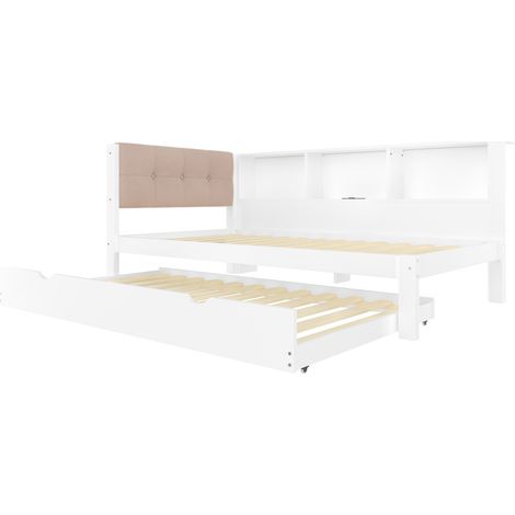 Letto da giorno 90x200 cm con letto estraibile, LED dimmerabile, porta USB e mensola, bianco (1/5)