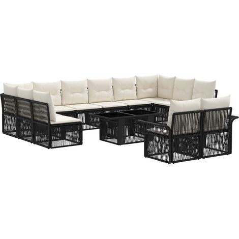 Set Divano da Giardino 13 pz Nero e Bianco Crema polyrattan vidaXL (1/5)