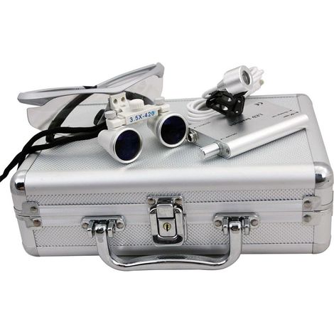 Loupes binoculaires dentaires 3,5 x 420 mm + lampe de phare dentaire LED avec étui (1/5)