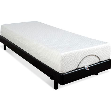 Ensemble Matelas Mousse Accueil Mémoire de forme + Sommier électrique SuperFlex 70x190 cm (1/5)