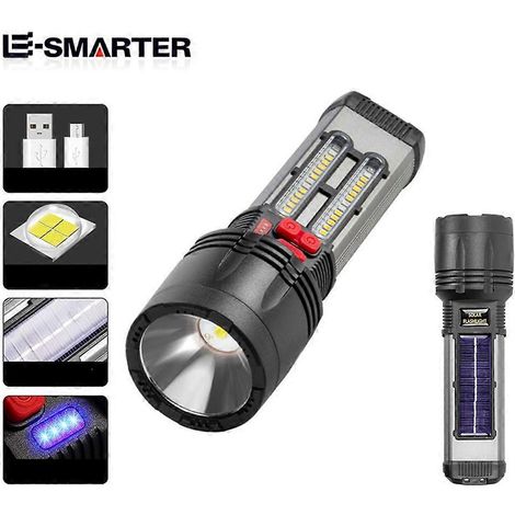 Lampe torche tactique LED rechargeable à énergie solaire P50, étanche, 7 modes d'éclairage, idéale pour le camping, l'escalade et la randonnée. (1/5)