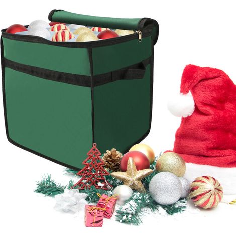 SJLERST Boîte de rangement pour décorations de Noël avec séparateurs Matériau en nylon 600D Support pour 64 boules de Noël (vert) (1/5)