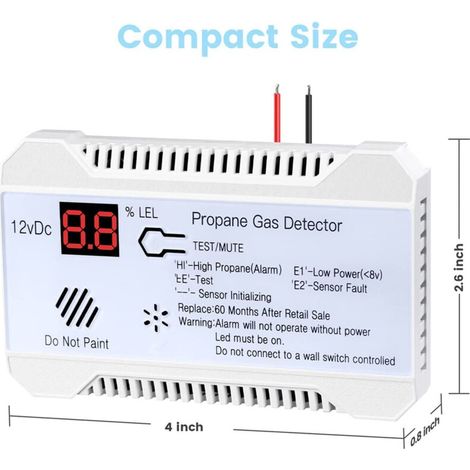 12V Propangasdetektor für Wohnmobile - 85dB Alarm - Digitalanzeige - Kompakt und leicht (CE-zertifiziert) (1/4)