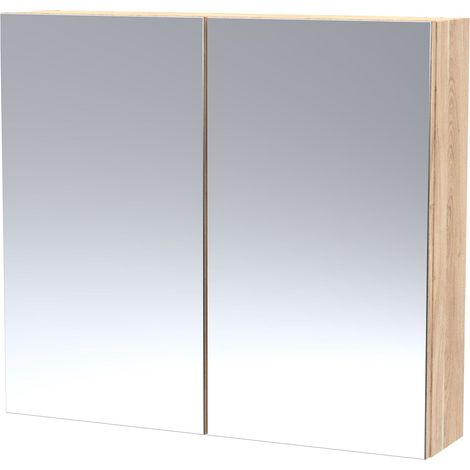 Hudson Reed Fusion Mirrored Bathroom Cabinet (50/50) 800mm Wide - Bleached Oak (1/2)