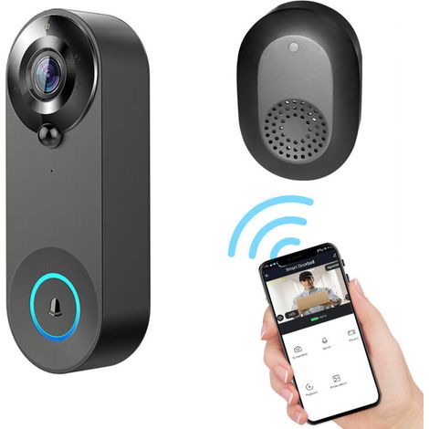 Jeffergarden Sonnette Connectée sans fil Caméra WiFi, Doorbell Extérieure Étanche avec Carillon 2,4 GHz, Alertes de Détection Humaine, Grand Angle 146°, Audio Bidirectionnel, Video Doorbell WiFi (1/5)