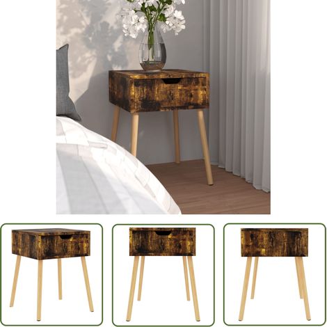 The Living Store Nachttisch Räuchereiche 40x40x56 cm Holzwerkstoff - Nachttisch - Wohnzimmermöbel - Holzwerkstoff - Sideboard - Beistelltisch (1/5)