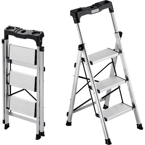 Escabeau Pliant 3 Marches Marchepied en Aluminium avec Marches Antidérapantes et Poignée Confortable Charge Max 150 kg (1/5)