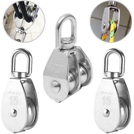 3PCS Poulie Double inox pivotant Double poulie,Poulie de Levage Rouleau de Chargement,Poulie en Acier Inox,Poulie Simple Bloc,Poulie Simple en Acier Inoxydable,Poulie de levage M15 (1/4)