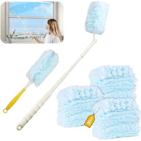 32 Pièces pour Plumeau Poussiere Recharge Kit,3D 360° pour Duster Nettoyage Recharge, avec Poignée Plumeau & Perche Télescopique (1/5)