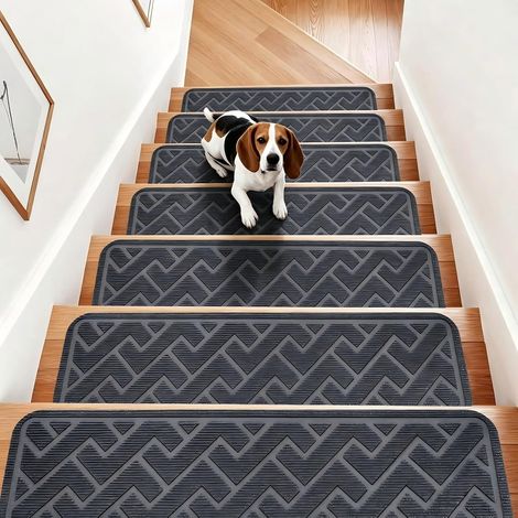 15 Bandes Antidérapantes Escalier 76x20cm Gris Adhésif Sécurité Enfants Animaux Maison (1/5)
