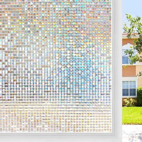 Film décoratif pour fenêtre à motif mosaïque arc-en-ciel, amovible, adhésif statique, protection UV, convient à un usage domestique, 17,5 x 78,7 pouces. (1/5)