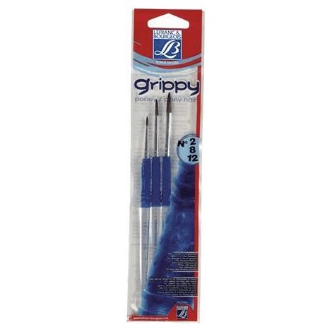 Pinceaux - Grippy - Lot de 3 pinceaux ronds (tailles N° 2, 8 et 12) - Poils de poney pour la gouache