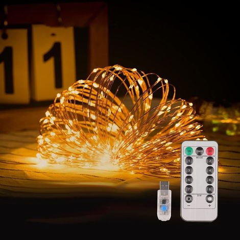 Guirlande Lumineuse à LED, 20m 200LEDs USB Guirlande LED Etanche,Imperméable IP65 Chaud Blanc Exterieur Lumières Intérieures pour Mariage Champêtre, Noël,La Saint-Valentin, Anniversaire Soirée (1/5)