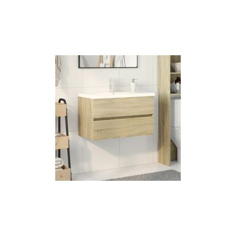 Ensemble de meubles de bain 2pcs céramique et bois d'ingénierie (1/5)