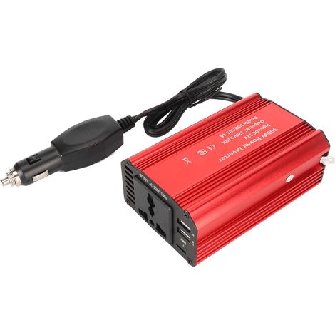 Onduleur Voiture 300W avec Prise Secteur et Ports USB Rapides, Convertisseur 12V/220V Portable Rouge (1/5)