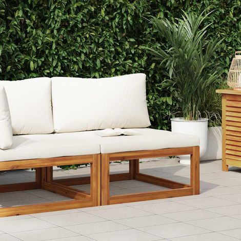 Sofá seccional central y cojín  crema madera de acacia