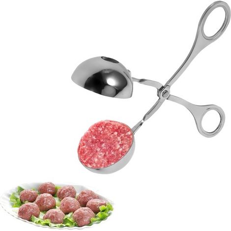 Allecto Forma polpette, Pinze per polpette, Acciaio inossidabile, Modellatore per polpette a forma di melone, Aiuto in cucina per polpette, Argento (1/5)