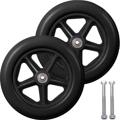 Roue avant de 8 pouces, 2 roues de secours pour fauteuils roulants, pneu plein antidérapant, 190 mm, gris en noir, roues pour fauteuils roulants, déambulateurs, aides à la marche (noir)
