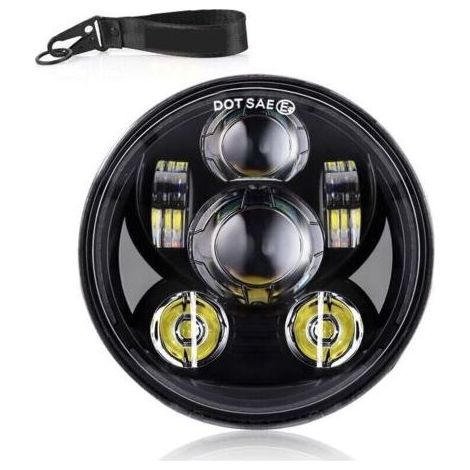 Kaelt - Phare de moto 12V rond LED lampe frontale, 2 modes d'éclairage, adapté pour 5,75 pouces, clignotant rétro - Le noir (1/4)