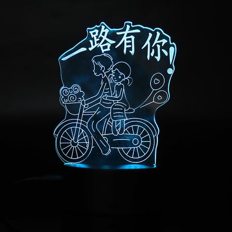 Lampe USB 4,5 V à sept couleurs avec interrupteur tactile, motif acrylique 3D décoratif (base noire) (1/5)