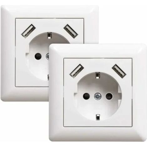 Due prese con porte USB (massimo). Presa a muro da incasso con porte USB, bianco System 55 bianco lucido. (1/4)