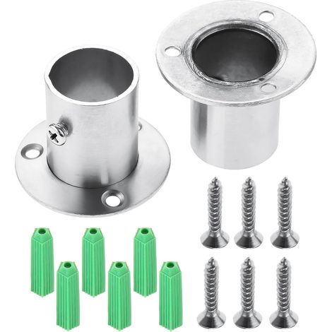 Lot de 2 Supports avec Bride INOX pour Tringle ⌀25mm, Embase Ronde Fixation Placard Salle de Bain