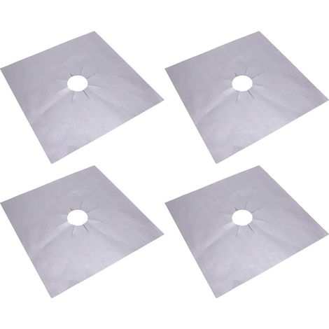 Protezioni riutilizzabili per fornelli a gas, copri bruciatore antiaderente per cucina, 4 pezzi, argento, 270x270x0,12 mm (1/5)