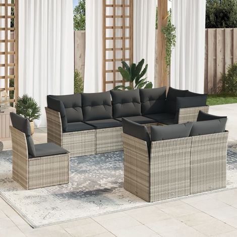vidaXL Set Divano da Giardino 8pz con Cuscini Grigio Chiaro Polyrattan (1/3)