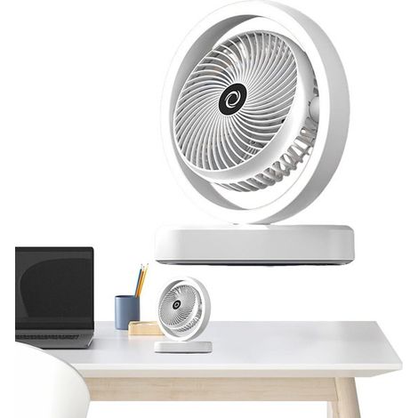 Ventilateur de table rechargeable 1800 mAh avec oscillation automatique à 270° et veilleuse, circulateur d'air silencieux pour bureau et chambre, blanc (1/5)