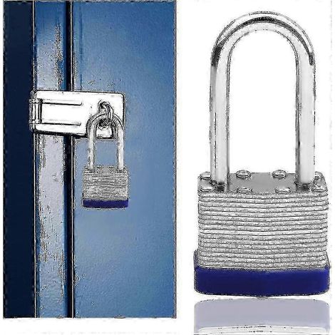 Lot de 2 cadenas avec clés, cadenas à clé en acier laminé, long, 44 mm, robuste. (1/2)