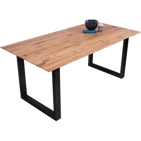 Esszimmertisch Schweizer Kante eckig massiv & geölt Eiche 180x90 schwarz U-Gestell Lotte (1/5)