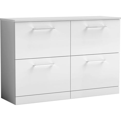 Balterley Bramshall Modern Bathroom 4 Soft Close Drawer Floor Standing Vanity with Worktop, Stylish & Durable, Gloss White, 1205 mm