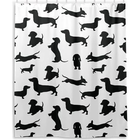 Rideau de douche noir motif Teckels – Décoration de salle de bain – Tissu imperméable – Avec crochets – 180 x 180 cm (1/3)