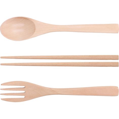 Ensemble de couverts en bois - 3 pièces pour les voyages, la maison et l'hôtel : cuillère, fourchette, baguettes